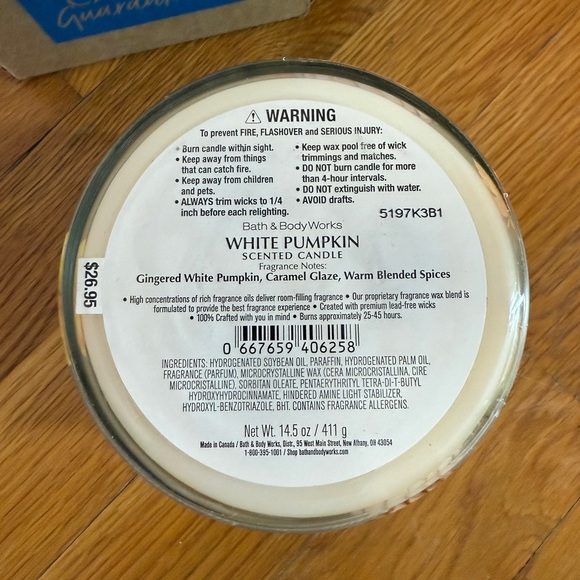 Bath & Body Works ~ WHITE PUMPKIN ~ Three 3 Wick Candle New 14.5 Ounce - Picture 3 of 3